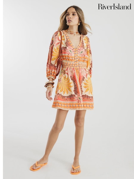 River Island Scarf Print 100% Cotton Mini Dress (H15989) | 417 LEI