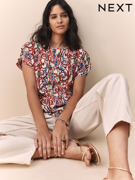 Multi Tile Print Flutter Sleeve Textured Smart Top (H16002) | €28