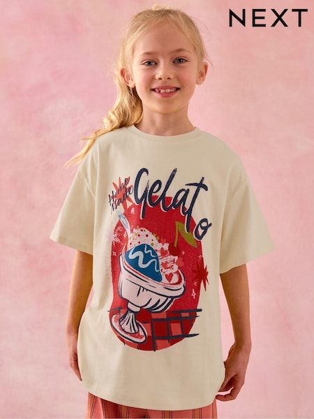 Ecru White Gelato Oversized Graphic Print T-Shirt (3-16yrs) (H16006) | €14 - €21