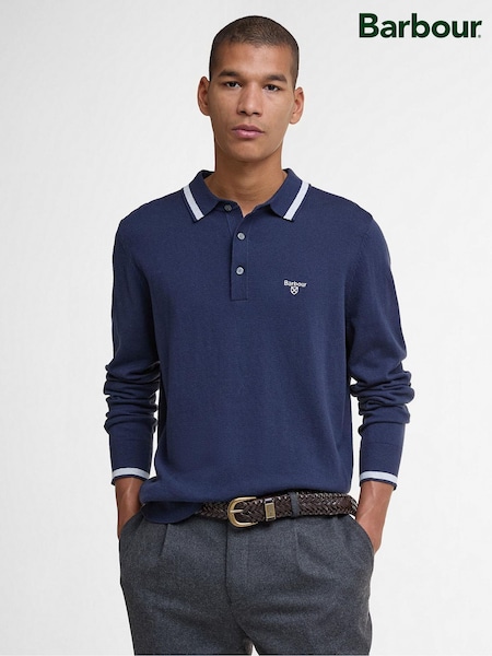Barbour® Blue Rocton Knitted Polo Shirt (H16045) | 740 QAR