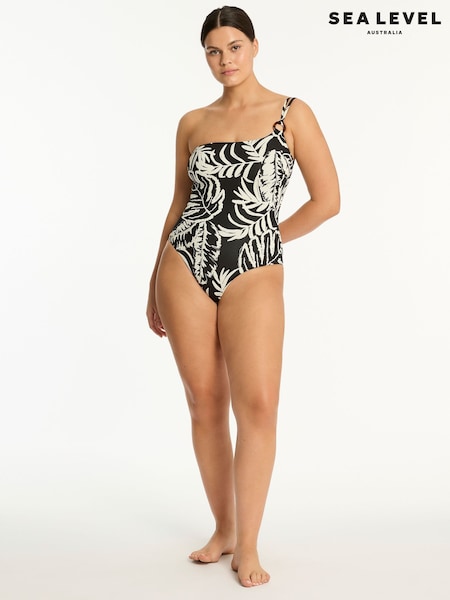 Sea Level Black Jungle Book One Shoulder Ring One Piece Swimsuit (H16137) | €139