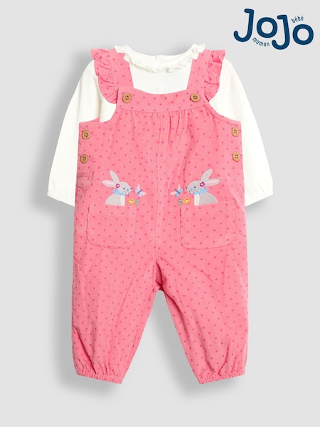 JoJo Maman Bébé Pink Appliqué Cord Dungarees & Top Set (H16253) | €51 - €54