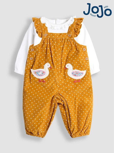 JoJo Maman Bébé Yellow Appliqué Cord Dungarees & Top Set (H16259) | AED186 - AED198