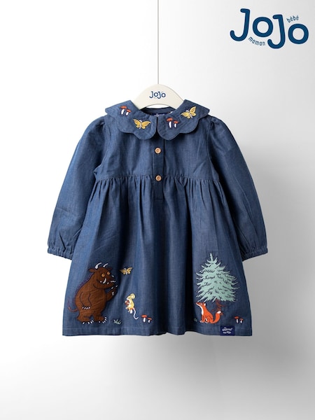 JoJo Maman Bébé Blue Gruffalo Chambray Button Through Dress (H16264) | R$ 295 - R$ 355