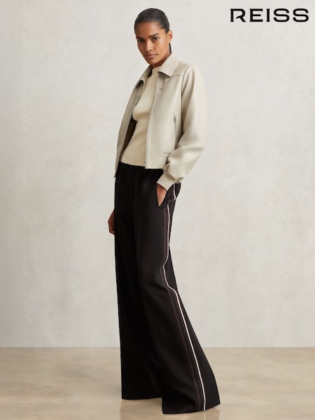 أسود - Reiss Robyn Side Stripe Wide Leg Trousers (H16267) | ‏1,008 د.إ.‏