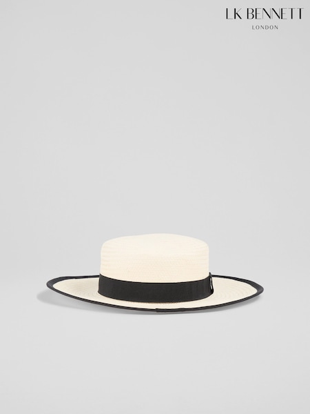 LK Bennett White Clara Fabric Trimmed Panama Style Hat (H16269) | €126