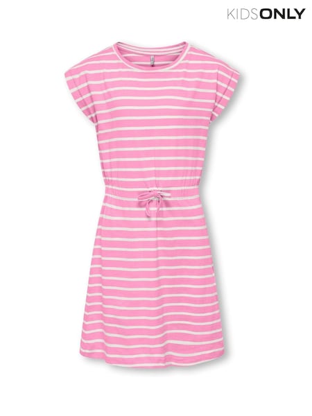 ONLY KIDS Pink Short Sleeve Stripe 100% Cotton Jersey Dress (H16363) | ₪60