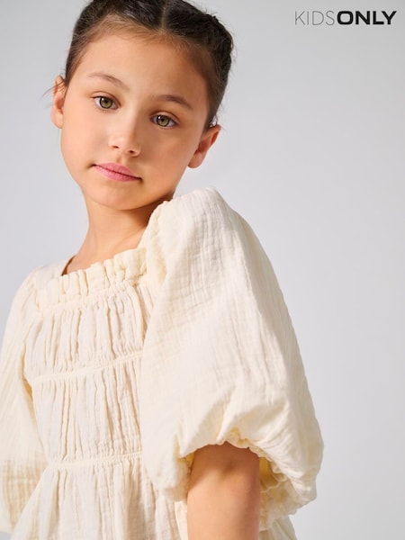 ONLY KIDS Pink Gingham Short Sleeve Puff Sleeve Blouse (H16370) | kr400