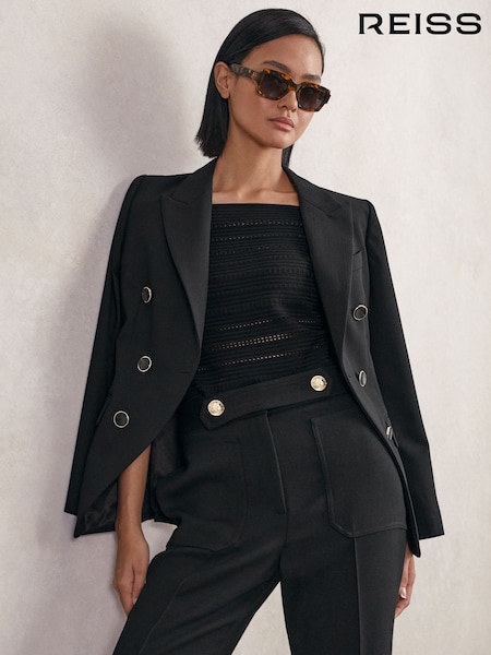 Reiss Black Lia Petite Wool-Blend Double-Breasted Blazer (H16373) | €425