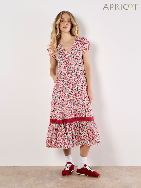 Apricot White Floral Anthology Button Midi Dress (H16374) | €63