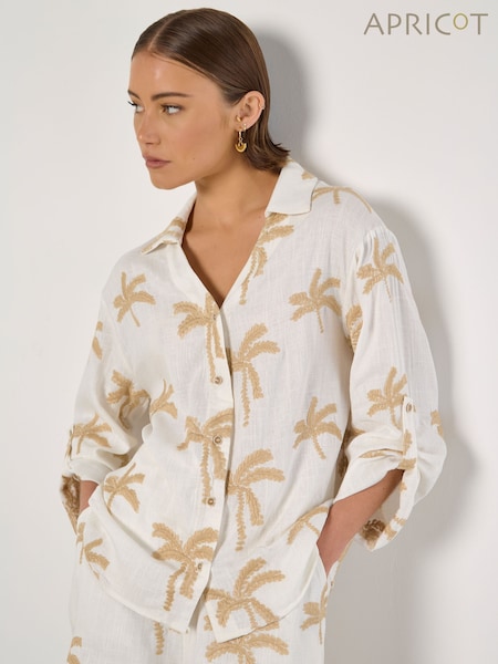 Apricot Cream Embroidered Palm Shirt (H16380) | €51
