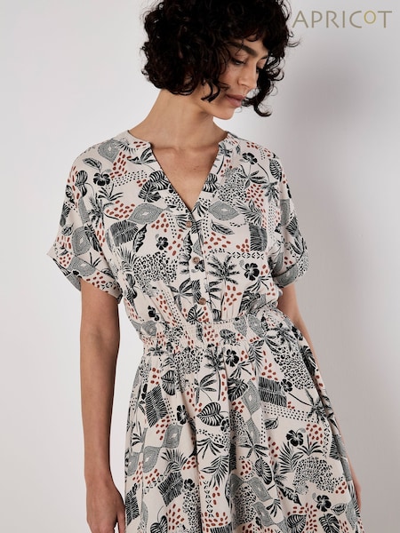Apricot Grey Smocked Waist Print Dress (H16382) | €53