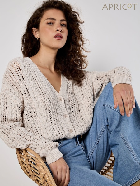 Apricot Natural Button Through Crochet Cardigan (H16386) | €51