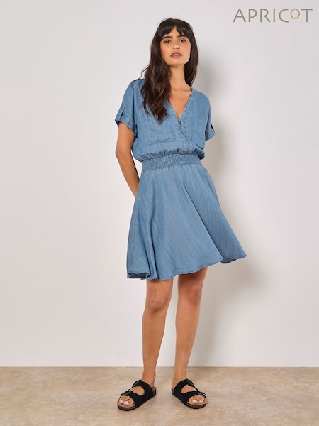 Apricot Blue Zip Up Shirred Waist Dress (H16387) | €59