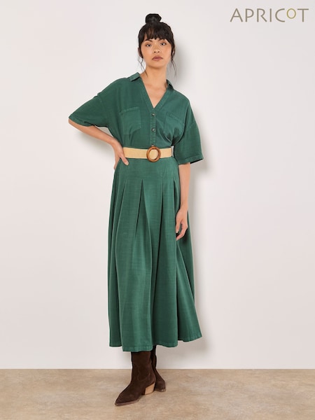 Apricot Green Boho Slub Belted Midi Skirt (H16388) | €58