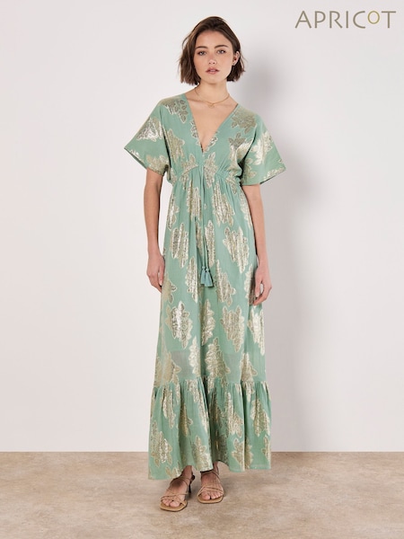 Apricot Green Luminous Floral Batwing Maxi Dress (H16391) | €83