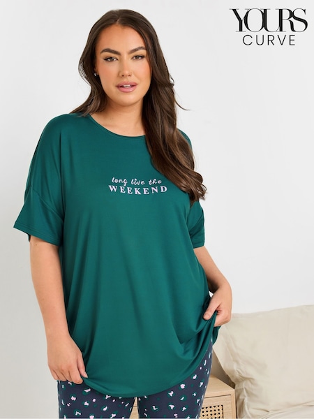 Yours Curve Green Long Live Weekend Sleep Top (H16456) | R$ 170