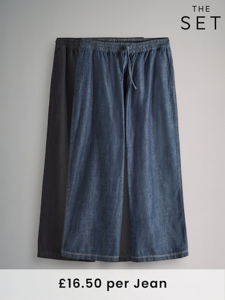 The Set Indigo Blue/Black 2 Pack Pull On Tie Waist Jeans (H16465) | SGD 62