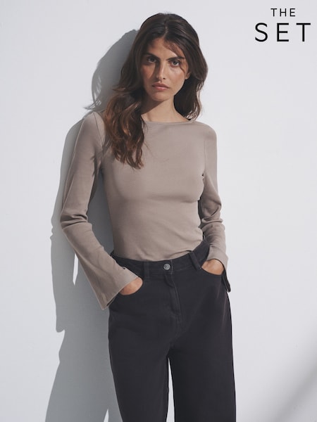 The Set Black/Chocolate Brown/Neutral 3 Pack Ribbed Flare Sleeve T-Shirt (H16466) | €31
