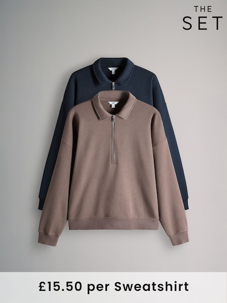 The Set Navy/Light Brown 2 Pack Collared Zip Sweatshirt (H16483) | €39