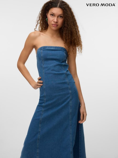 VERO MODA Blue Bandeau Denim Midi Dress (H16522) | €56