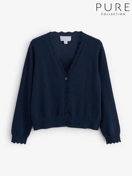Pure Collection Blue Cashmere Crop Scalloped Cardigan (H16525) | €191