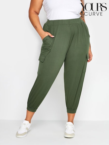 Yours Curve Green Cropped Cargo Harem Trousers (H16533) | €12