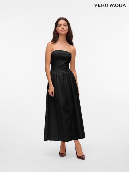 VERO MODA Black Lightweight Summer Bandeau Ankle Dress (H16542) | €56