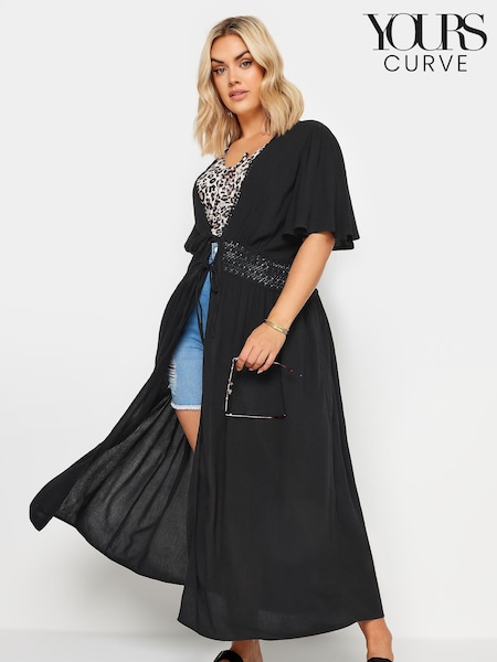 Yours Curve Black Crinkle Maxi Kimono (H16553) | R$ 305