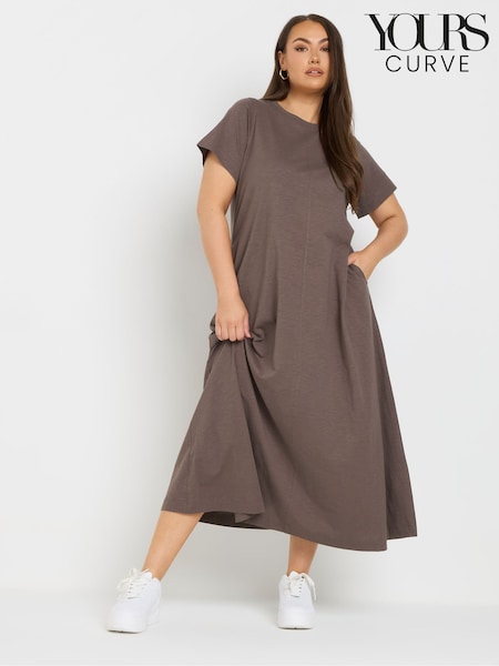 Yours Curve Brown A Line Flare 100% Cotton Dress (H16557) | €36