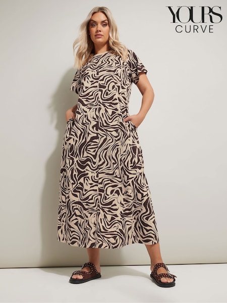 Yours Curve Brown A Line Flare 100% Cotton Dress (H16558) | €39