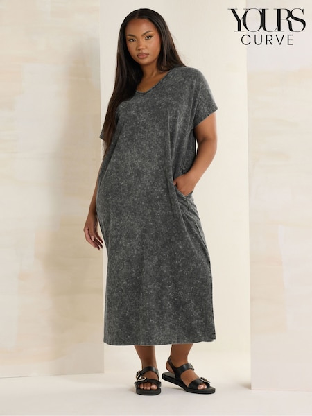 Yours Curve Grey Acid Wash Heavy Throw On 100% Cotton Dress (H16567) | €43
