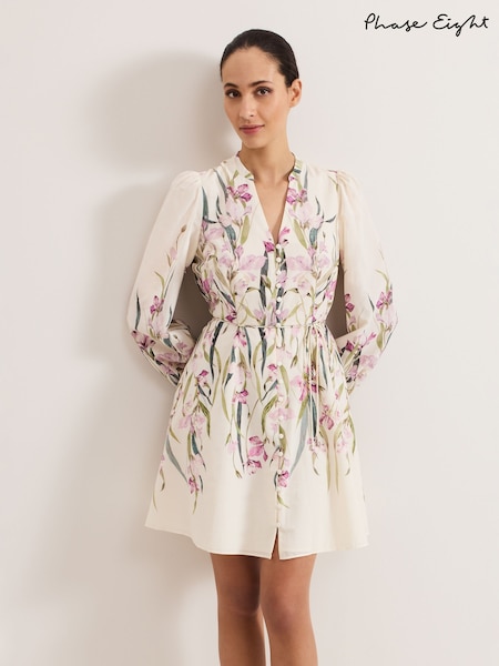 Phase Eight White 100% Cotton Velma Floral Dress (H16629) | ₪649