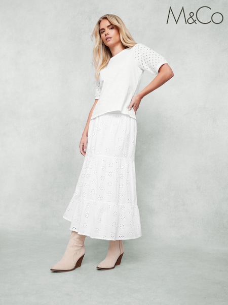 M&Co Petite 100% Cotton Shirred Waist Broderie Skirts (H16634) | €68