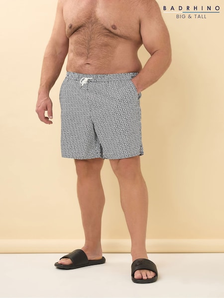 BadRhino Big & Tall Black Geometric Print Swim Shorts (H16668) | ₪131