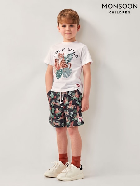Monsoon Black Born Wild Tiger 100% Cotton Print Shorts (H16683) | AED114 - AED135
