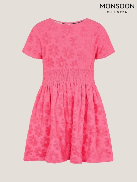 Monsoon Pink Floral Print Terry 100% Cotton Dress (H16690) | AED156 - AED185