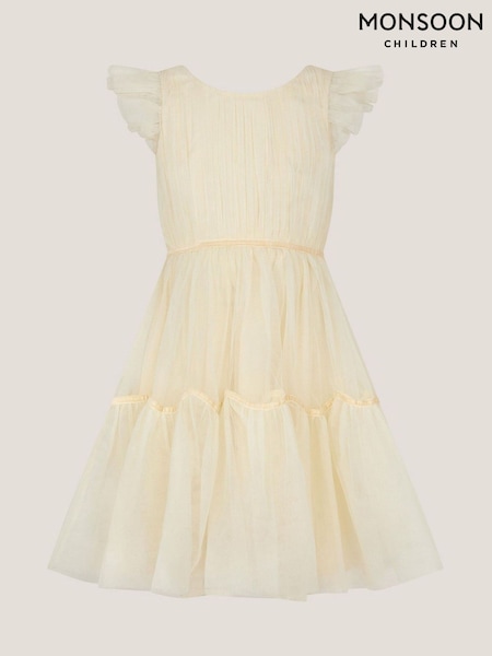 Monsoon Natural Charlize Flutter Sleeve Tulle Dress (H16691) | 188 QAR - 208 QAR