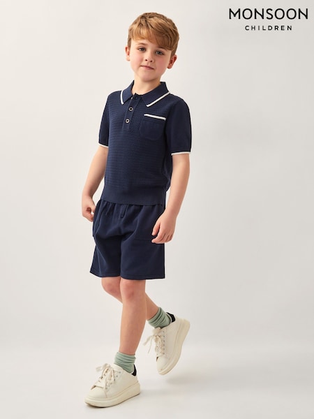 Monsoon Blue Knitted Polo Shirt and Shorts Set (H16693) | 1,802 UAH - 2,163 UAH
