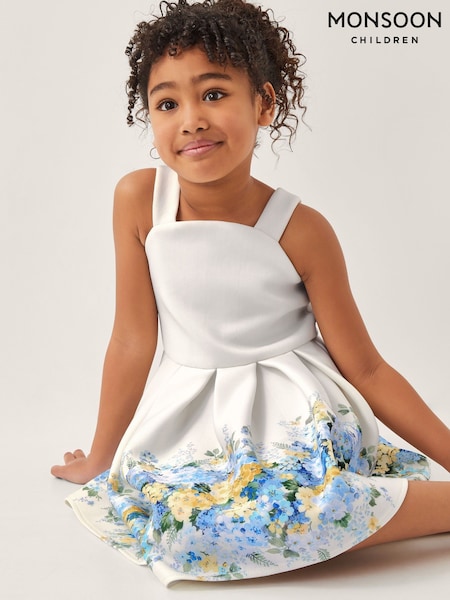 Monsoon Natural Hydrangea Bow Strap Pleated Dress (H16694) | €65 - €79