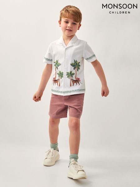 Monsoon White Tiger Embroidered Short Sleeve Shirt (H16700) | ₪121 - ₪131