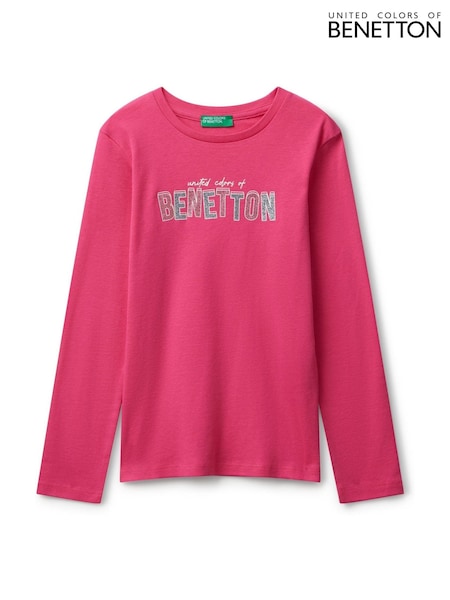 Benetton Girls Pink Glitter Print Long Sleeve T-Shirt (6-14 yrs) (H16709) | 69 QAR