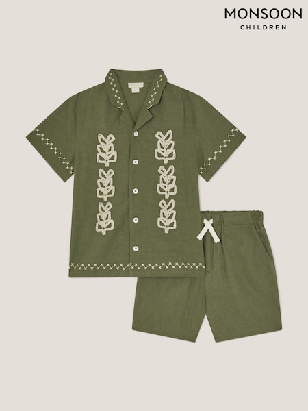 Monsoon Green Embroidered Shirt and Shorts Set (H16710) | ₪191 - ₪211