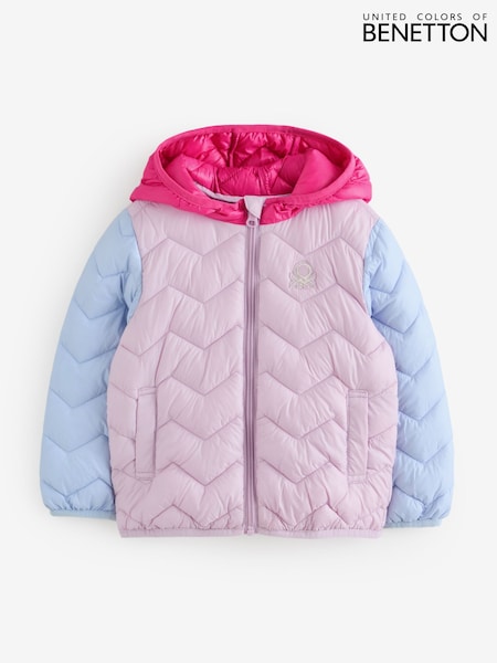 Benetton Girls Pink Quilted Colourblock Coat (2-6 yrs) (H16733) | 198 QAR