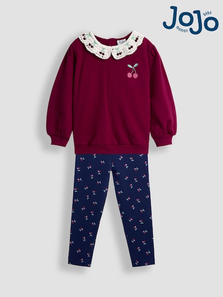 JoJo Maman Bébé Purple Cherry Crochet Collar Sweatshirt & Legging Set (H16804) | €48 - €57