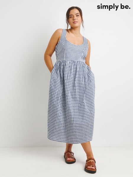 Синий - Simply Be Gingham Midi Apron 100% Cotton Dress (H16825) | €56