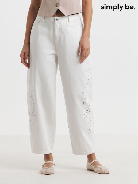 Valkoinen - Simply Be Broderie anglaise Barrel 100% Cotton Farkut (H16826) | €88