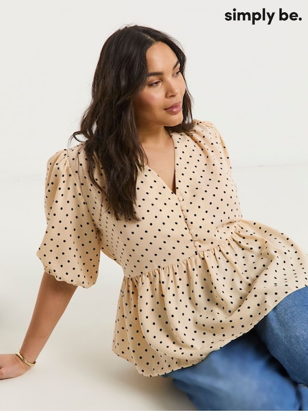 שמנת - Simply Be Button Through Peplum Blouse (H16831) | ‏171‏₪