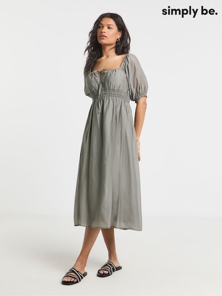 Simply Be Green Shirred Milkmaid Midi Dress (H16834) | €58