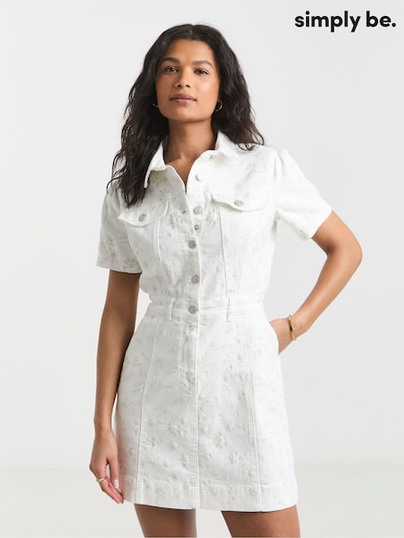 Simply Be All Over Embroidered Floral Denim 100% Cotton Dress (H16835) | €79